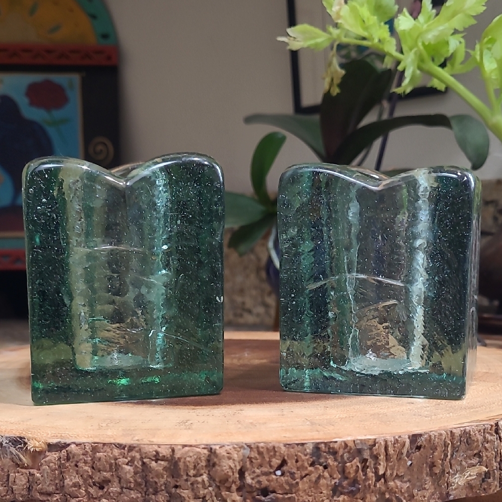 Vintage Blenko Ice Cube Candleholder Set